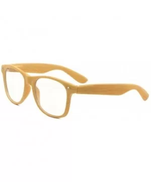 Faux Bamboo Wood Print Square Sunglasses w/Clear Lenses - Tan Light Brown Frame - C21860UY3U5 $5.84 Square