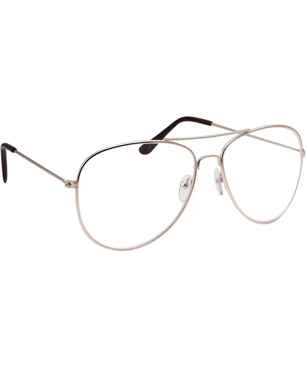 Aviator Clear Lens Glasses Fashion Eyewear Non-Prescription UV400 - Gold - CH120ZTG6S7 $7.68 Rectangular