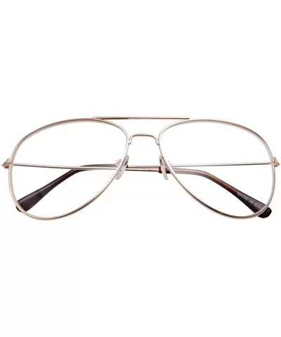 Aviator Clear Lens Glasses Fashion Eyewear Non-Prescription UV400 - Gold - CH120ZTG6S7 $7.68 Rectangular