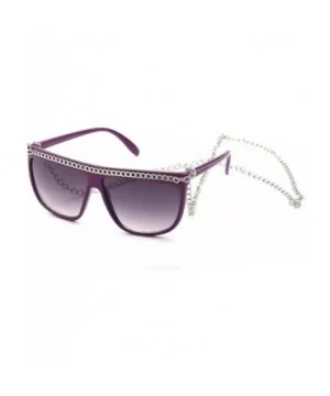 Women Flat Top Oversized Retro Chain Sunglasses w/Metal Chain on Top & Neck - Purple - CA117DDZ2ST $5.68 Oversized