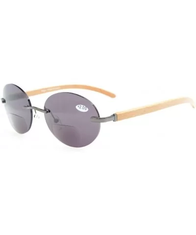 Spring Hinges Wood Arms Rimless Round Bifocal Sunglasses Gunmetal/Grey Lens +3.0 - Gunmetal/Grey Lens - C312MZOOGTB $6.15 Rim...