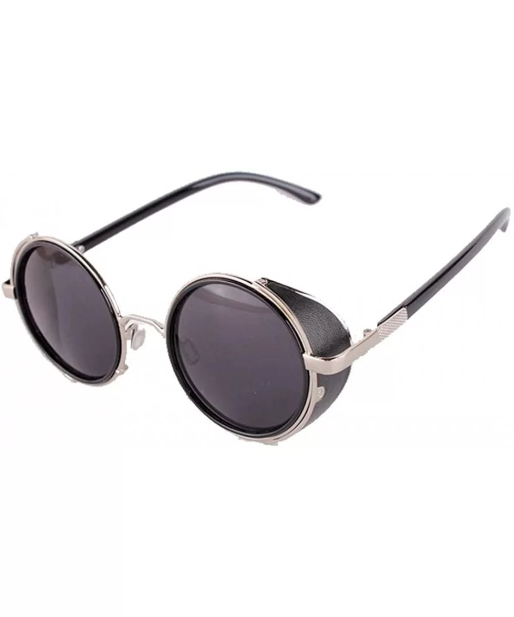 Men Retro Style Sunglasses Round Frame Color Lens Sunglasses Sunglasses - Silver Gray - CG18RORUT4N $17.39 Round