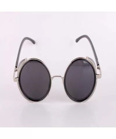 Men Retro Style Sunglasses Round Frame Color Lens Sunglasses Sunglasses - Silver Gray - CG18RORUT4N $17.39 Round