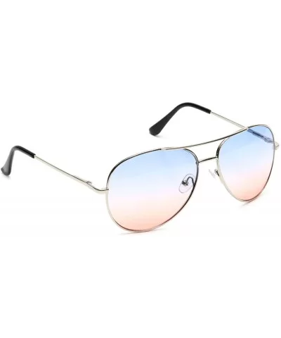 Retro Aviator Sunglasses Double Nose Bridge Color Tinted Gradient Lens Metal Frame - Blue & Coral - CW18EYD9DTX $6.13 Aviator