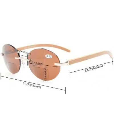 Spring Hinges Wood Arms Rimless Round Bifocal Sunglasses Gunmetal/Grey Lens +3.0 - Gunmetal/Grey Lens - C312MZOOGTB $6.15 Rim...