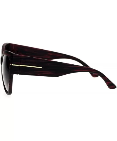 Womens Oversized Fashion Sunglasses Square Butterfly Designer Frame - Burgundy Wood - CV188W83DUY $8.92 Butterfly