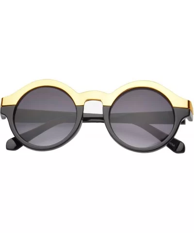 Fashion Designer Metallic Round Sunglasses Color Lens UV400 - Black-gold - CR11NUXS6F7 $6.05 Wayfarer