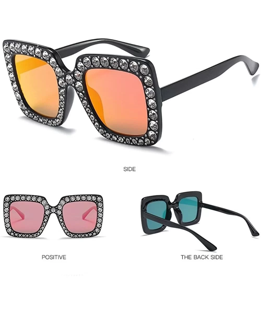 Square Rhinestone Sunglasses Women Brand Oversized Crystal Sun Glasses Lens Shades - 5 - C518ECSOY0G $14.73 Square