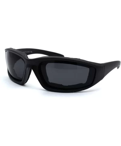 Mens Foam Padded Warp Around Biker Goggle Style Sunglasses - Matte Black Solid Black - CV18A6KGD9O $5.95 Goggle