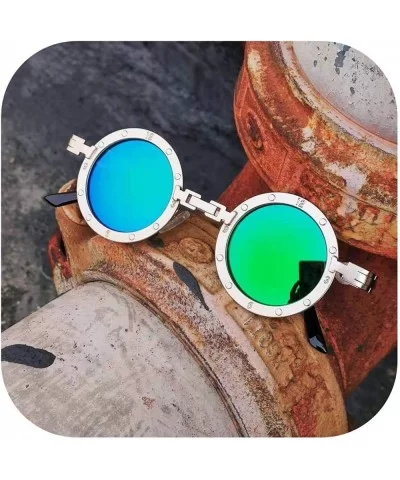 Classic Gothic Steampunk Sunglasses Round Metal Er Glasses Vintage UV400 Eyewear Shades - C1 Green Mirror - CH198AHUUL4 $24.7...