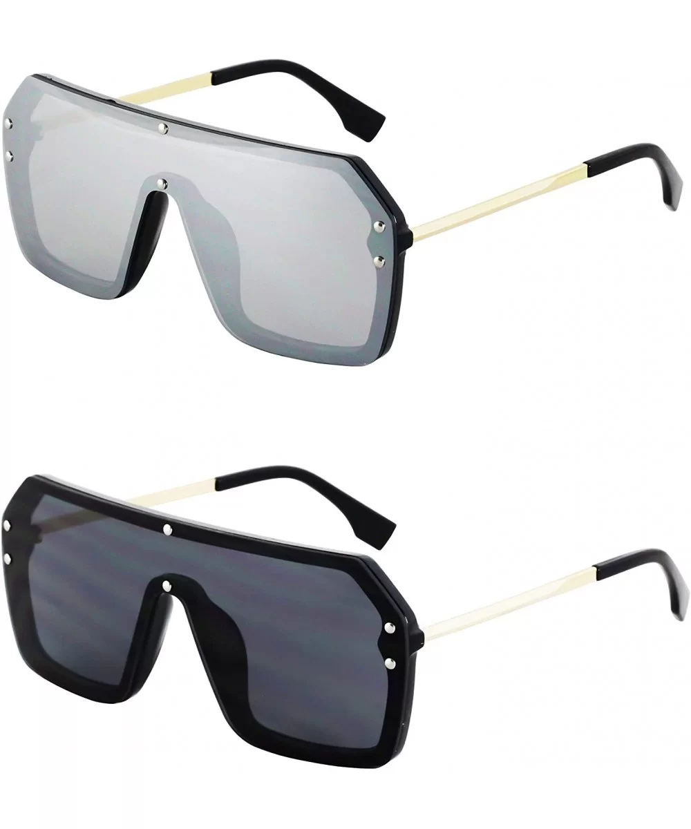 Retro Oversized Shield Sunglasses Rimless Flat Top Mirror Glasses Women Men - Silver and Black - CY18Y7UGWC8 $15.95 Shield