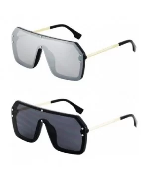 Retro Oversized Shield Sunglasses Rimless Flat Top Mirror Glasses Women Men - Silver and Black - CY18Y7UGWC8 $15.95 Shield