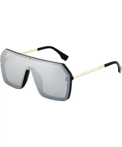 Retro Oversized Shield Sunglasses Rimless Flat Top Mirror Glasses Women Men - Silver and Black - CY18Y7UGWC8 $15.95 Shield