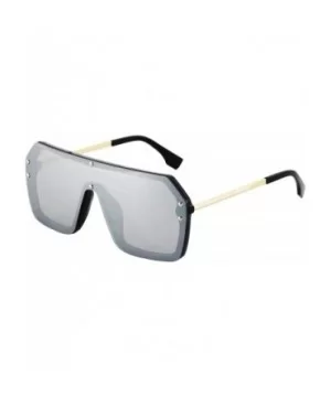 Retro Oversized Shield Sunglasses Rimless Flat Top Mirror Glasses Women Men - Silver and Black - CY18Y7UGWC8 $15.95 Shield