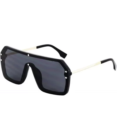 Retro Oversized Shield Sunglasses Rimless Flat Top Mirror Glasses Women Men - Silver and Black - CY18Y7UGWC8 $15.95 Shield