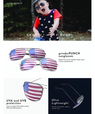 Rectangle Driving American Flag Metal Frame Sunglasses - Silver - CC18KNANTW3 $5.93 Aviator