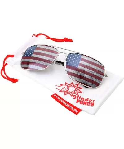 Rectangle Driving American Flag Metal Frame Sunglasses - Silver - CC18KNANTW3 $5.93 Aviator