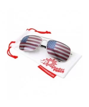 Rectangle Driving American Flag Metal Frame Sunglasses - Silver - CC18KNANTW3 $5.93 Aviator