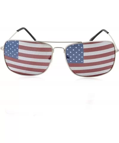 Rectangle Driving American Flag Metal Frame Sunglasses - Silver - CC18KNANTW3 $5.93 Aviator