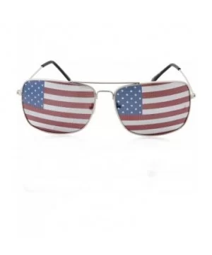 Rectangle Driving American Flag Metal Frame Sunglasses - Silver - CC18KNANTW3 $5.93 Aviator