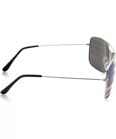 Rectangle Driving American Flag Metal Frame Sunglasses - Silver - CC18KNANTW3 $5.93 Aviator