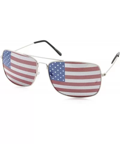 Rectangle Driving American Flag Metal Frame Sunglasses - Silver - CC18KNANTW3 $5.93 Aviator