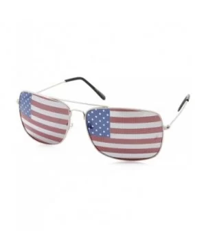 Rectangle Driving American Flag Metal Frame Sunglasses - Silver - CC18KNANTW3 $5.93 Aviator