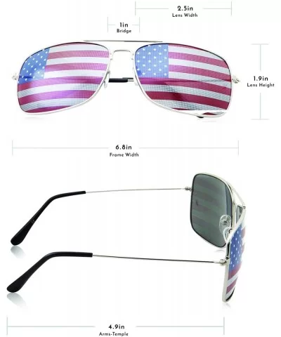 Rectangle Driving American Flag Metal Frame Sunglasses - Silver - CC18KNANTW3 $5.93 Aviator