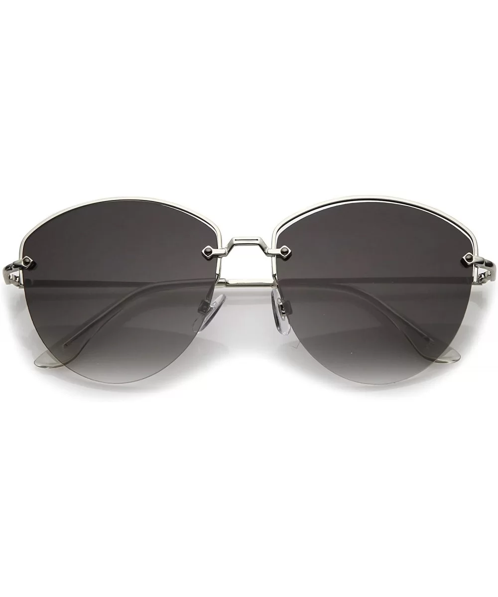 Modern Metal Nose Bridge Flat Lens Semi-Rimless Sunglasses 60mm - Silver / Smoke - CG183EXAX5N $8.46 Semi-rimless