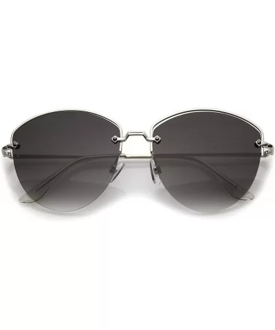 Modern Metal Nose Bridge Flat Lens Semi-Rimless Sunglasses 60mm - Silver / Smoke - CG183EXAX5N $8.46 Semi-rimless