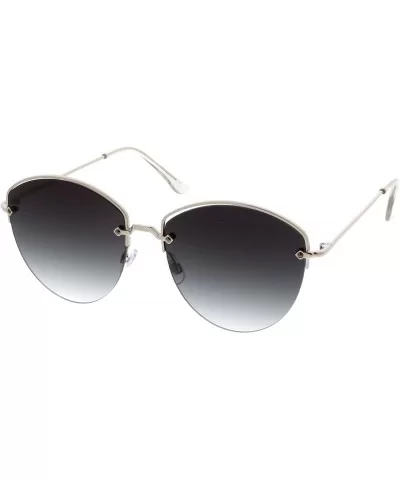 Modern Metal Nose Bridge Flat Lens Semi-Rimless Sunglasses 60mm - Silver / Smoke - CG183EXAX5N $8.46 Semi-rimless