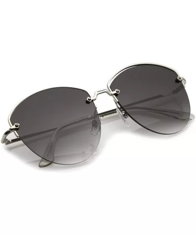 Modern Metal Nose Bridge Flat Lens Semi-Rimless Sunglasses 60mm - Silver / Smoke - CG183EXAX5N $8.46 Semi-rimless