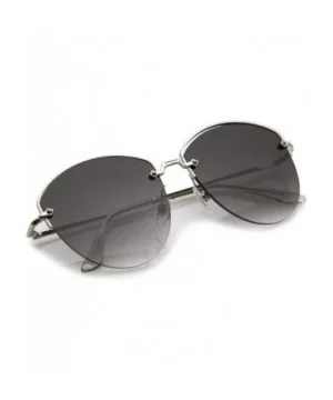 Modern Metal Nose Bridge Flat Lens Semi-Rimless Sunglasses 60mm - Silver / Smoke - CG183EXAX5N $8.46 Semi-rimless