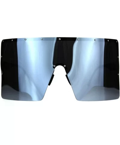 Extra Large Face Mask Color Mirror Futuristic Sunglasses - Black Silver - C6180K7K5XZ $23.58 Round