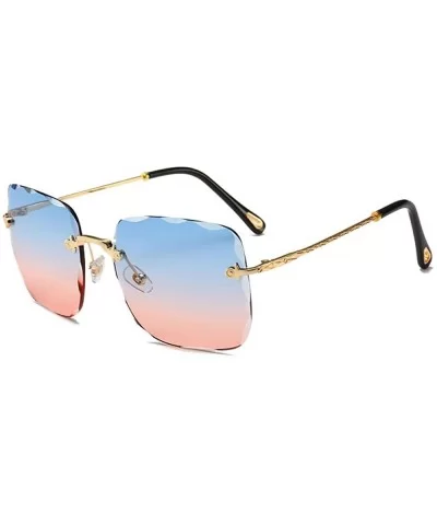 Sunglasses Mens Womens Rimless Rectangular Eyewear Retro Oversized Fashion Glasses Diamond Cut - Blue Pink - CF198Q4THY7 $5.6...