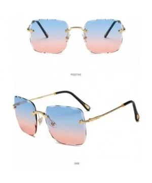 Sunglasses Mens Womens Rimless Rectangular Eyewear Retro Oversized Fashion Glasses Diamond Cut - Blue Pink - CF198Q4THY7 $5.6...