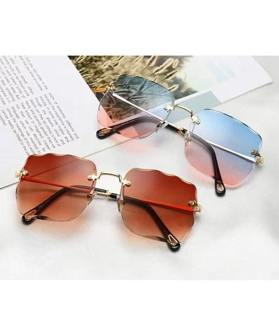 Sunglasses Mens Womens Rimless Rectangular Eyewear Retro Oversized Fashion Glasses Diamond Cut - Blue Pink - CF198Q4THY7 $5.6...