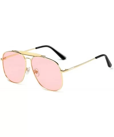 Unisex Large Designer Aviator Sunglasses Double Bridge Gold Metal Square Glasses - Rose Tinted Pink - C01963YAKR7 $11.15 Rect...