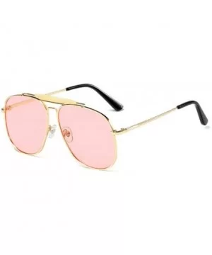 Unisex Large Designer Aviator Sunglasses Double Bridge Gold Metal Square Glasses - Rose Tinted Pink - C01963YAKR7 $11.15 Rect...