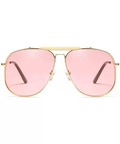 Unisex Large Designer Aviator Sunglasses Double Bridge Gold Metal Square Glasses - Rose Tinted Pink - C01963YAKR7 $11.15 Rect...