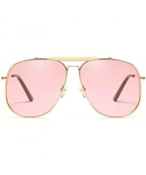 Unisex Large Designer Aviator Sunglasses Double Bridge Gold Metal Square Glasses - Rose Tinted Pink - C01963YAKR7 $11.15 Rect...