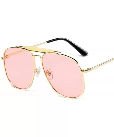 Unisex Large Designer Aviator Sunglasses Double Bridge Gold Metal Square Glasses - Rose Tinted Pink - C01963YAKR7 $11.15 Rect...