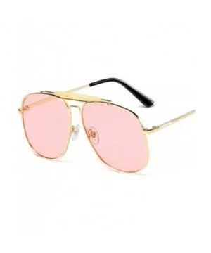 Unisex Large Designer Aviator Sunglasses Double Bridge Gold Metal Square Glasses - Rose Tinted Pink - C01963YAKR7 $11.15 Rect...