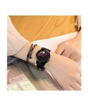 Women's Analog Quartz Watch - Unique Black PU Leather Strap with Colored Floral Round Dial - C - CK18SHWMYT5 $5.31 Round