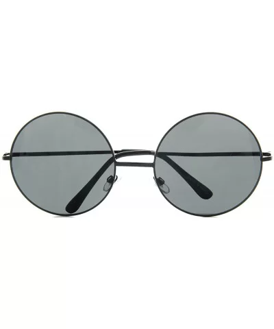 Oversized Round Glasses Men Women Metal Frame Retro Vintage Fashion - Black/Smoke - CC12O20PCUW $5.03 Oversized