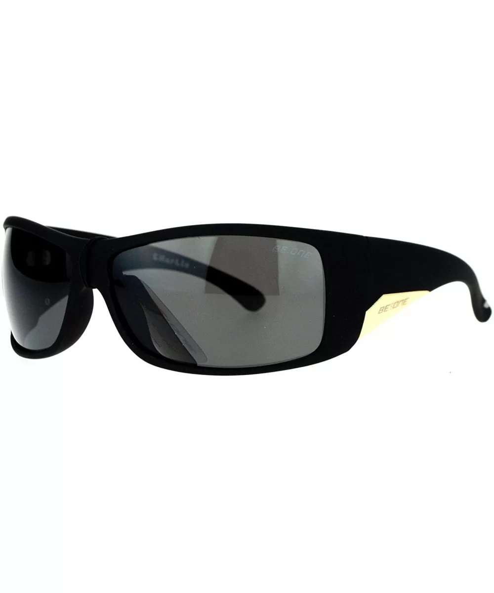 Be One Polarized Sunglasses Mens Oversized Wrap Shield Rectangular Frame - Black (Black) - CQ188UGKS8R $8.89 Shield