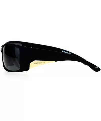 Be One Polarized Sunglasses Mens Oversized Wrap Shield Rectangular Frame - Black (Black) - CQ188UGKS8R $8.89 Shield