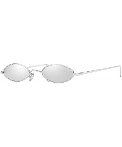 Vintage Slender Oval Sunglasses Small Metal Frame Candy Colors - Silver Lens Silver Frame - CN18CSA7TY6 $6.81 Goggle