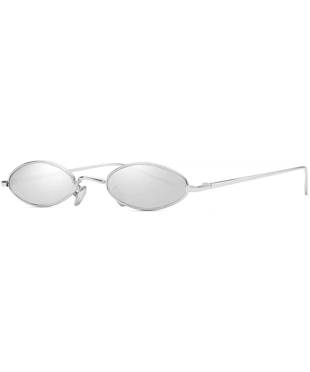 Vintage Slender Oval Sunglasses Small Metal Frame Candy Colors - Silver Lens Silver Frame - CN18CSA7TY6 $6.81 Goggle