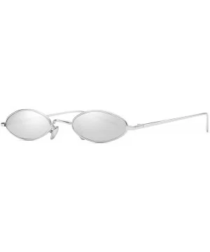 Vintage Slender Oval Sunglasses Small Metal Frame Candy Colors - Silver Lens Silver Frame - CN18CSA7TY6 $6.81 Goggle